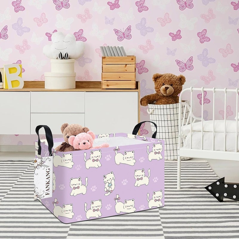 FANKANG Storage Bins,Nursery Hamper Canvas Laundry Basket Foldable with Waterproof PE Coating Storage Baskets for Boys and Girls, Office, Bedroom, Clothes,Toys(Rec-Cat - Image 3