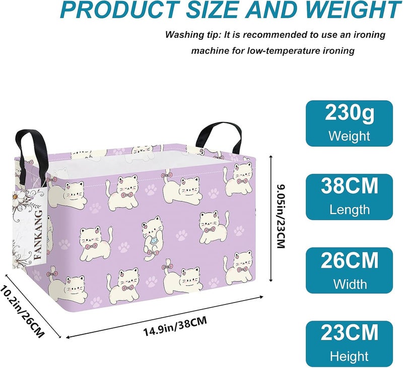 FANKANG Storage Bins,Nursery Hamper Canvas Laundry Basket Foldable with Waterproof PE Coating Storage Baskets for Boys and Girls, Office, Bedroom, Clothes,Toys(Rec-Cat - Image 2