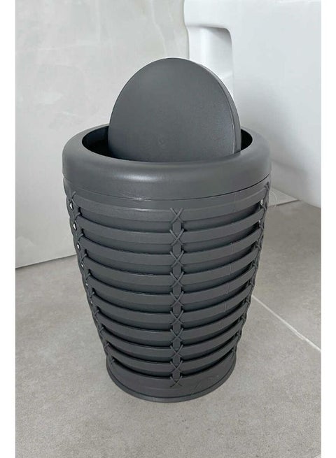 Palm basket trash Can with swing lid Can be for in your home under desk office bedroom bathroom 7 Liter  grey
