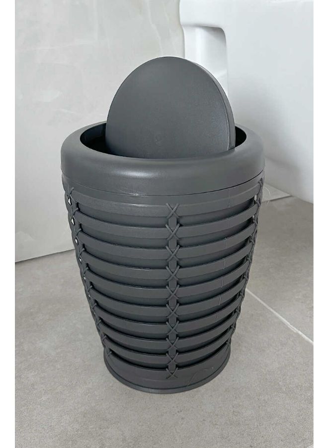 Palm basket trash Can with swing lid Can be for in your home under desk office bedroom bathroom 7 Liter  grey