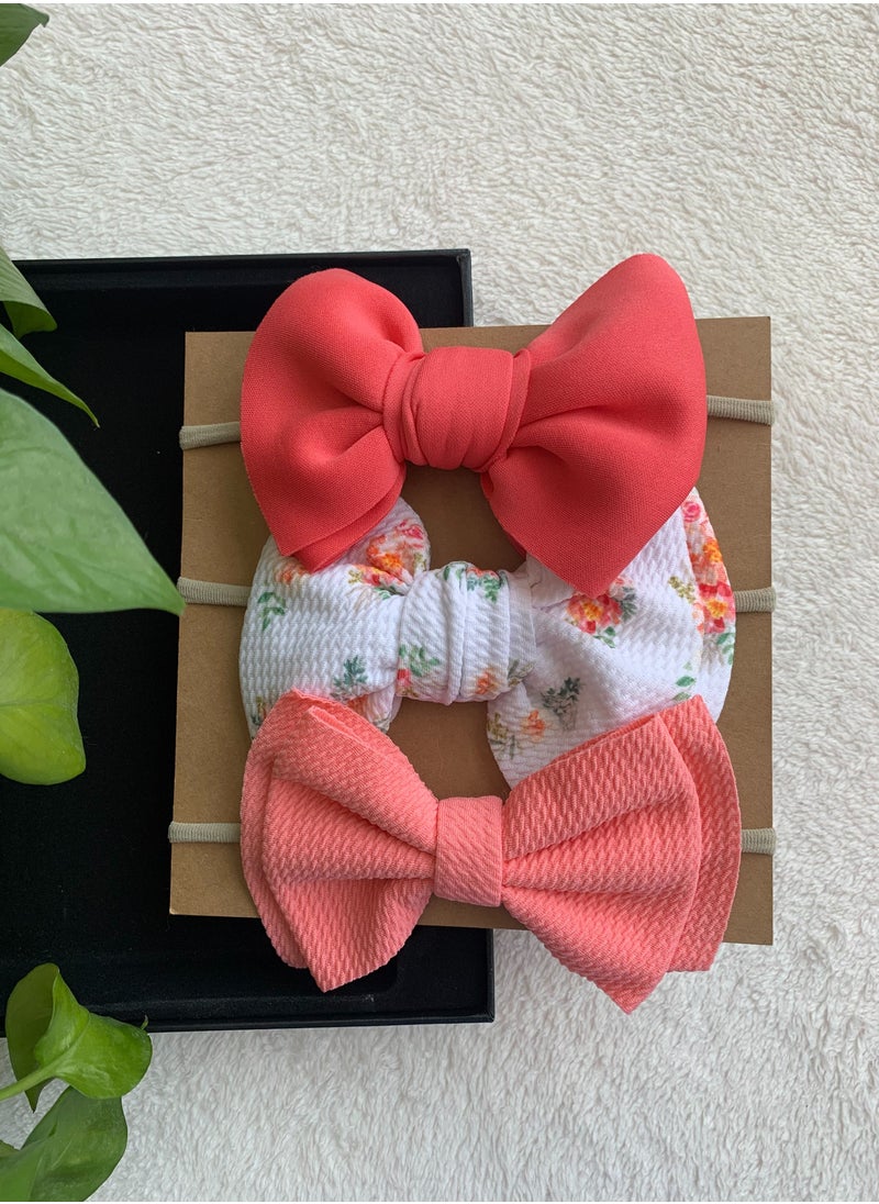 The Girl Cap The Girl Cap Elastic Baby Headband Stretchable Nylon Assorted Hairbands Hair Accessories for Baby - Peach  - 3PCs  - Image 2