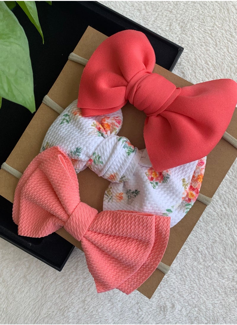 The Girl Cap The Girl Cap Elastic Baby Headband Stretchable Nylon Assorted Hairbands Hair Accessories for Baby - Peach  - 3PCs  - Image 3