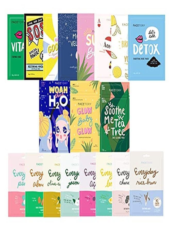 FACETORY 19 Facial Sheet Mask Collection Korean Skin Care Sheet Mask Pack Of 19 Hydrating Moisturizing Soothing And Radiance Boosting For All Skin Types Variety Pack Of 19 Sheet Masks  - Image 2