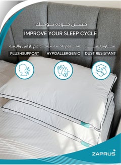 زابروس وسائد زابروس الأصلية 75x50 سم، 1200 جرام بديل الريش، ناعمة ومريحة للتبريد، مضادة للحساسية، وسادة سرير بجودة الفنادق لدعم ونوم عميق (حافة مزدوجة سوداء)  - Image 3