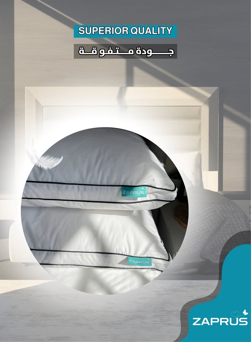زابروس وسائد زابروس الأصلية 75x50 سم، 1200 جرام بديل الريش، ناعمة ومريحة للتبريد، مضادة للحساسية، وسادة سرير بجودة الفنادق لدعم ونوم عميق (حافة مزدوجة سوداء) - Image 2