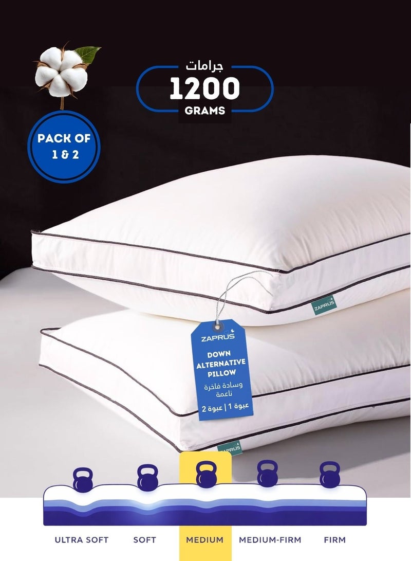 زابروس وسائد زابروس الأصلية 75x50 سم، 1200 جرام بديل الريش، ناعمة ومريحة للتبريد، مضادة للحساسية، وسادة سرير بجودة الفنادق لدعم ونوم عميق (حافة مزدوجة سوداء) - Image 1