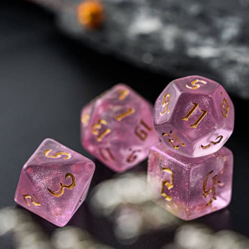 Poludie 7-Die DND Dice Set Polyhedral Dice Set with a Leather Dice Bag, D&D Dice Set for Dungeons and Dragons, RPG Table Games (Pink/G) - Image 3