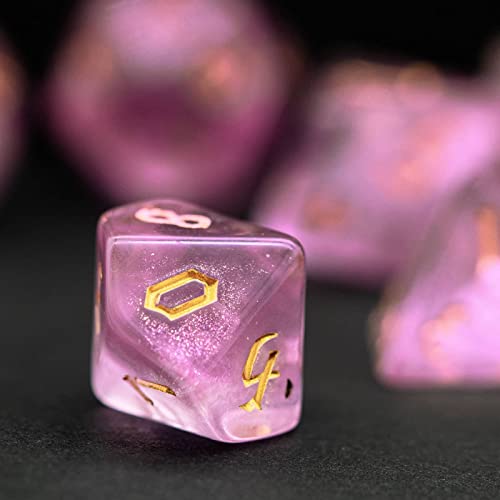 Poludie 7-Die DND Dice Set Polyhedral Dice Set with a Leather Dice Bag, D&D Dice Set for Dungeons and Dragons, RPG Table Games (Pink/G) - Image 5