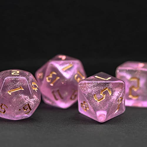 Poludie 7-Die DND Dice Set Polyhedral Dice Set with a Leather Dice Bag, D&D Dice Set for Dungeons and Dragons, RPG Table Games (Pink/G) - Image 4