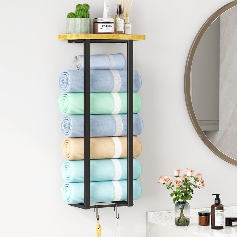 Homeiju Homeiju Towel Racks for Bathroom Towel Holder with Storage Shelf 27 inch Towel Rack Wall Mounted for Small Bathroom Wall Towel Storage Rack for Rolled Towels 