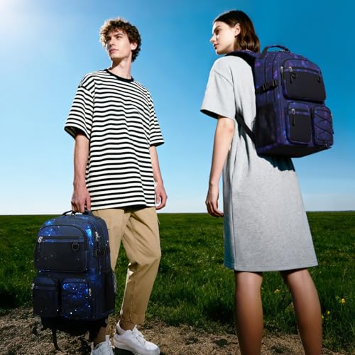 Lohol Multi-Pocket Backpack for Travel College, Heavy Duty Big Bookbag with 15.6 inch Laptop Compartment (Black Blue Galaxy - Image 2