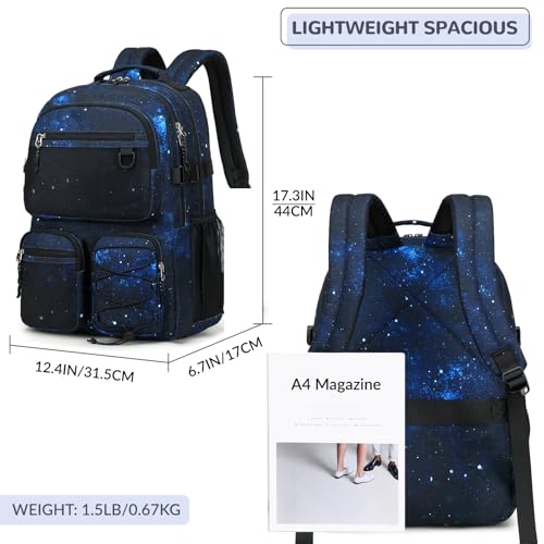 Lohol Multi-Pocket Backpack for Travel College, Heavy Duty Big Bookbag with 15.6 inch Laptop Compartment (Black Blue Galaxy - Image 3
