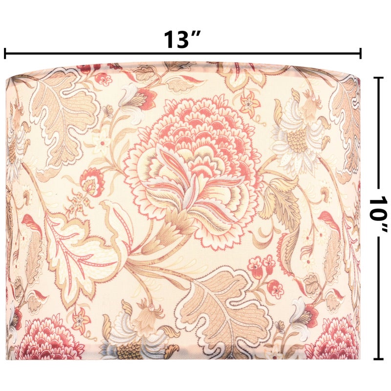 GO&SO GOSO 2pcs Medium Lampshade Polyester Fiber Printing Flowers Plants Drum Lamp Shade For TableLamp,Floor Lamps,Diy Pendant Light,Spider Fitter 13 "Top x 13" Bottom x 10 "High,Assembly Required - Image 2