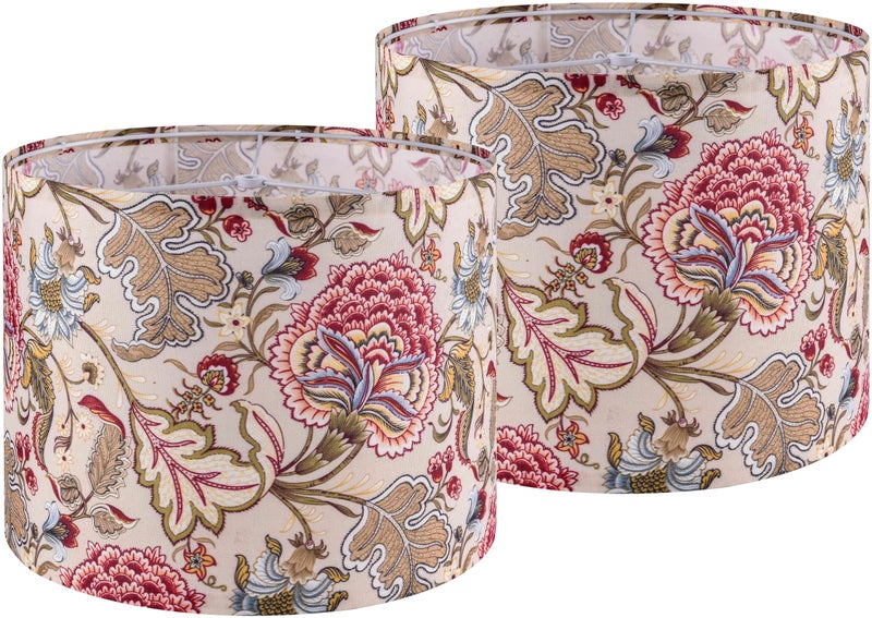 GO&SO GOSO 2pcs Medium Lampshade Polyester Fiber Printing Flowers Plants Drum Lamp Shade For TableLamp,Floor Lamps,Diy Pendant Light,Spider Fitter 13 "Top x 13" Bottom x 10 "High,Assembly Required - Image 1
