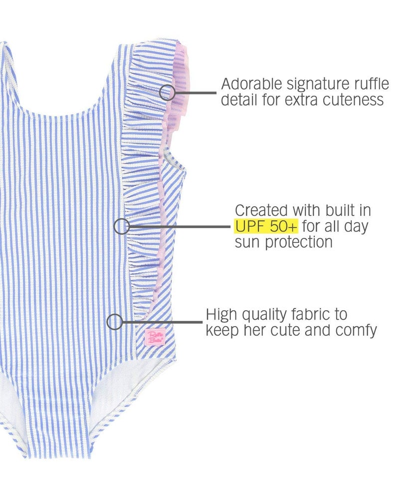 RuffleButtsÂ® Girls Periwinkle Blue Seersucker Waterfall One Piece - 4T - Image 3