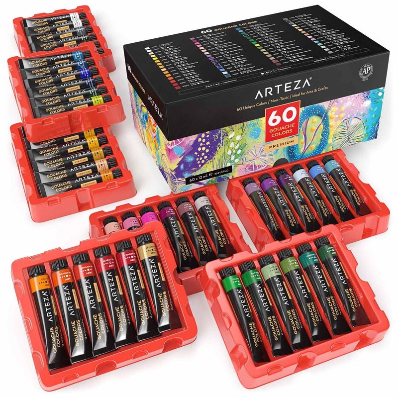 ARTEZA طلاء غواش من ARTEZA، 0.4 أونصة / 12 مل، مجموعة من 60 لون متنوع - Image 1
