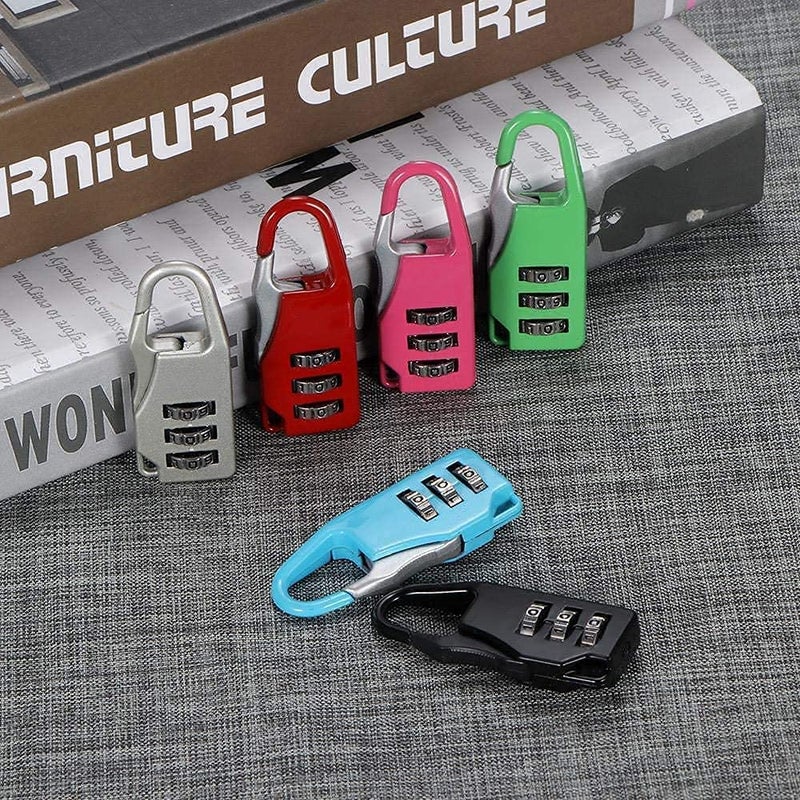 PENS Combination Luggage Padlock 3 Dial Resettable Lock For Suitcase, Laptop Bag/Multi - Purpose Safety Number Lock Random Color & Patten May Vary (Pack Of 7) - Image 1