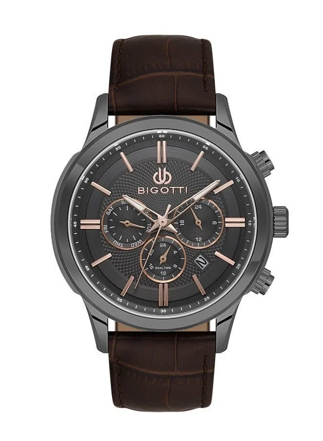 BIGOTTI Bigotti - Quotidiano Men Watch | Genuine LeatherBrass Case | Analog | Round Dial | Mineral Glass | Japanese Quartz | Water Resistant 50 Meters