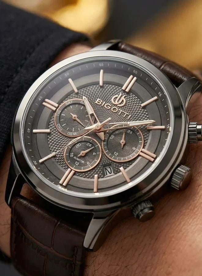 Bigotti Bigotti - Quotidiano Men Watch | Genuine LeatherBrass Case | Analog | Round Dial | Mineral Glass | Japanese Quartz | Water Resistant 50 Meters
