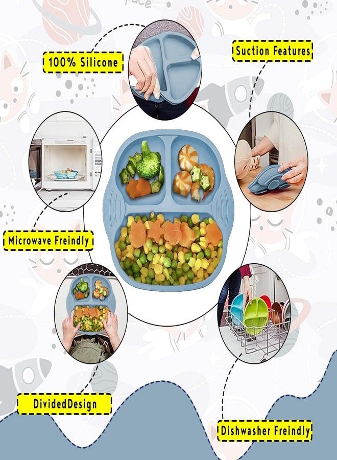 Tony Stark Newborn Essentials Baby Feeding Set, Suction Plate Set for Toddlers, Babies, Kids Plates for Food with Spoon Fork, Silicone Set (Blue) - Image 3