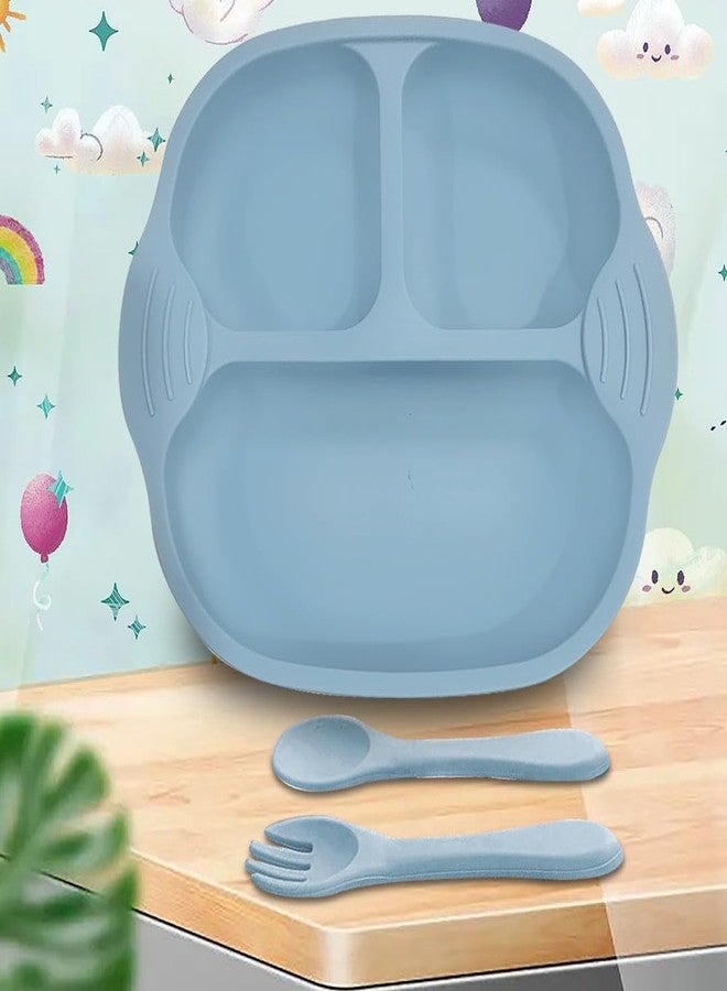 Tony Stark Newborn Essentials Baby Feeding Set, Suction Plate Set for Toddlers, Babies, Kids Plates for Food with Spoon Fork, Silicone Set (Blue) - Image 2