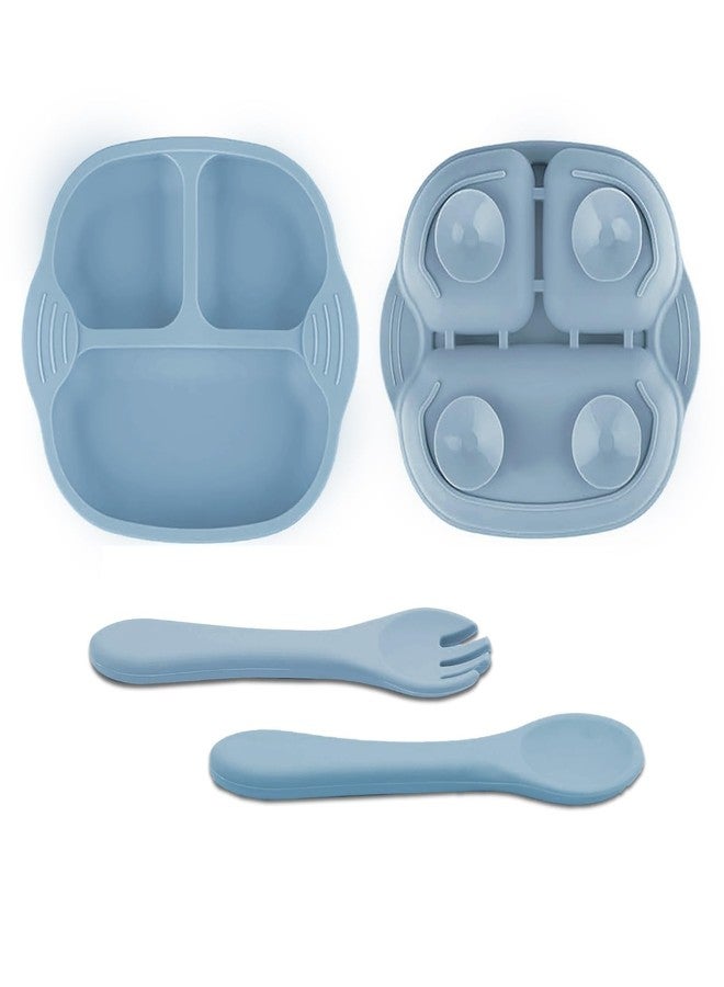 Tony Stark Newborn Essentials Baby Feeding Set, Suction Plate Set for Toddlers, Babies, Kids Plates for Food with Spoon Fork, Silicone Set (Blue) - Image 1