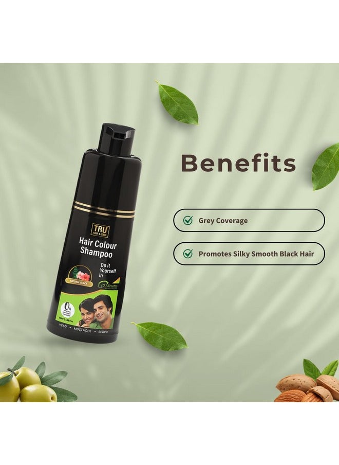 TRU HAIR - & Skin Black Hair Colour Shampoo For Men & Women | Grey Coverage In 10 Mins | Natural, Safe & Organic With Almond Oil & Henna | Gentle Colour For Head, Mustache, Beard | Sulfate-Free - 100Ml - Image 1