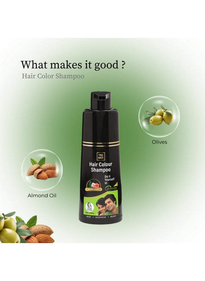 TRU HAIR - & Skin Black Hair Colour Shampoo For Men & Women | Grey Coverage In 10 Mins | Natural, Safe & Organic With Almond Oil & Henna | Gentle Colour For Head, Mustache, Beard | Sulfate-Free - 100Ml - Image 1