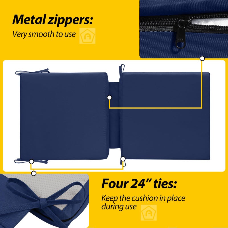 AAAAAcessories Outdoor Seat Cushions for Chairs, One-Piece Design, Fade-Resistant, Waterproof Patio Furniture Replacement Cushions, 20" x 20" x 3" + 20" x 24" x 3", Navy Blue - Image 3