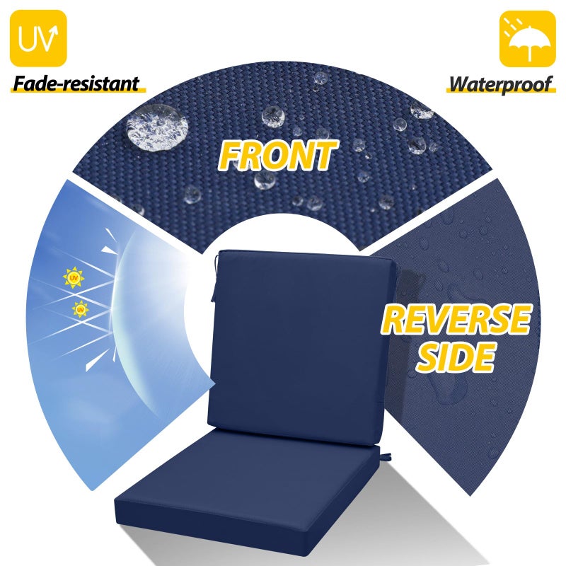 AAAAAcessories Outdoor Seat Cushions for Chairs, One-Piece Design, Fade-Resistant, Waterproof Patio Furniture Replacement Cushions, 20" x 20" x 3" + 20" x 24" x 3", Navy Blue - Image 2