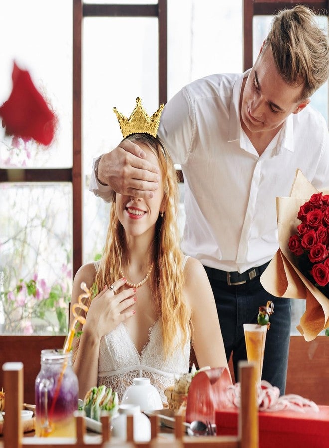 ولهيف طوق رأس مزين بالترتر على شكل تاج، طوق شعر ذهبي لامع، إكسسوارات شعر للبنات والسيدات، مناسب لحفلات أعياد الميلاد وحفلات الكريسماس (ذهبي) - Image 3