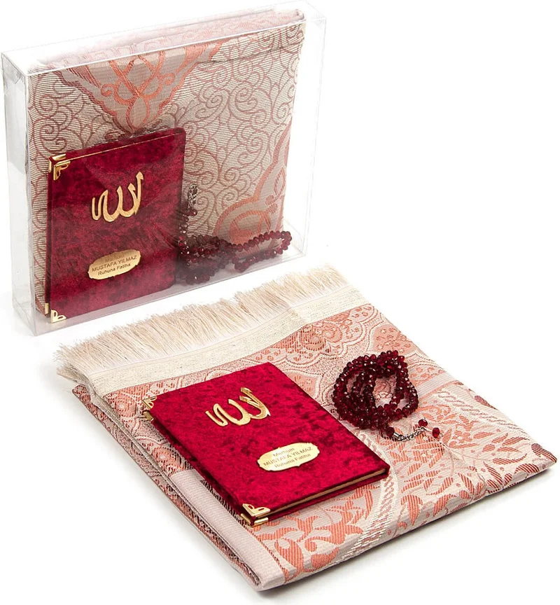 İhvan Online Ihvan Online Velvet Yasin Book Bag Size Personalized Plate Prayer Mat Prayer Beads Box Burgundy