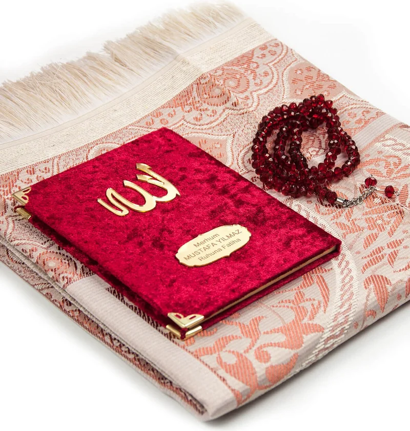 İhvan Online Ihvan Online Velvet Yasin Book Bag Size Personalized Plate Prayer Mat Prayer Beads Box Burgundy