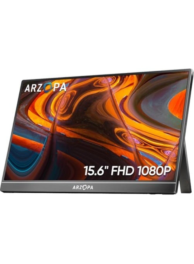 ARZOPA 15.6" Portable Monitor FHD 1080P IPS Display, Ultra-Slim Laptop Screen with Kickstand, USB-C & HDMI External Monitor for PC, Mac, Phone, PS5 & Xbox - Image 1