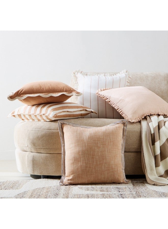 Home Box Warm Oasis Terra Chambray with Embroidered Edges Filled Cushion 50 x 50 cm - Image 2