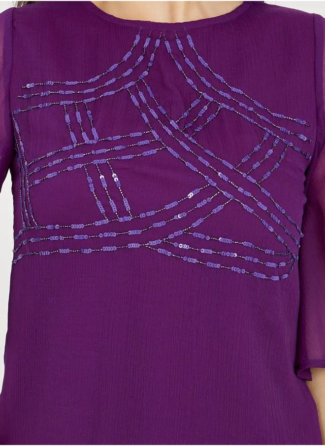 ستايلي Chiffon Sequined Top & Flared Pants Co-Ords