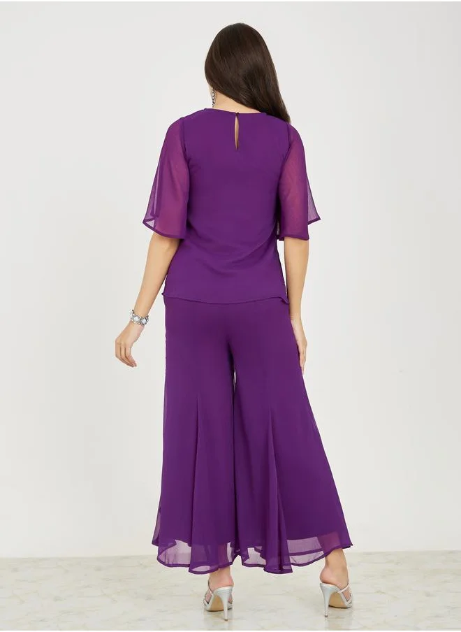 ستايلي Chiffon Sequined Top & Flared Pants Co-Ords