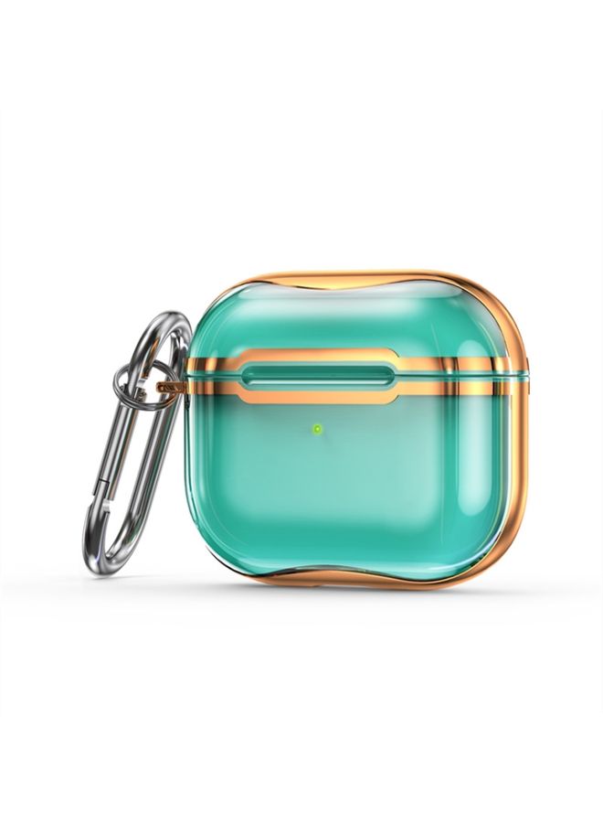 Case Cover Electroplating Frame + Transparent TPU Earphone Protective Case with Hook For AirPods 3 Transparent Green + Silver