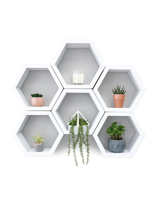 Modern hexagonal wall shelf set, 3 pieces for hanging decorations and organizing spaces. Stylish design for living room, bedroom, office, and entryway. - Image 4