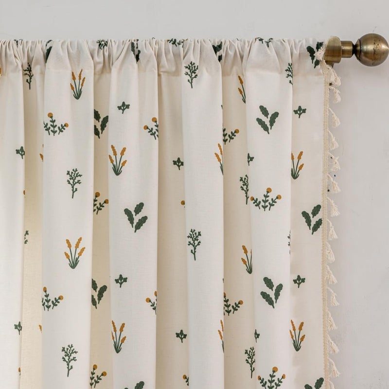 F-CHU Orange Floral Curtains 84 Inch Length 2 Panels Set Living Room Floor Length Drapes Bedroom Boho Farmhouse Window Curtain Panels Rod Pocket Tassel Dining Room Window Treatments 55" W x 84" L - Image 3