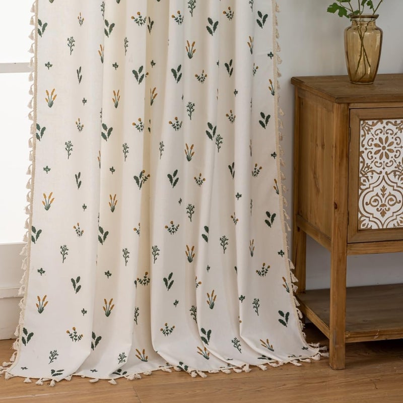 F-CHU Orange Floral Curtains 84 Inch Length 2 Panels Set Living Room Floor Length Drapes Bedroom Boho Farmhouse Window Curtain Panels Rod Pocket Tassel Dining Room Window Treatments 55" W x 84" L - Image 4