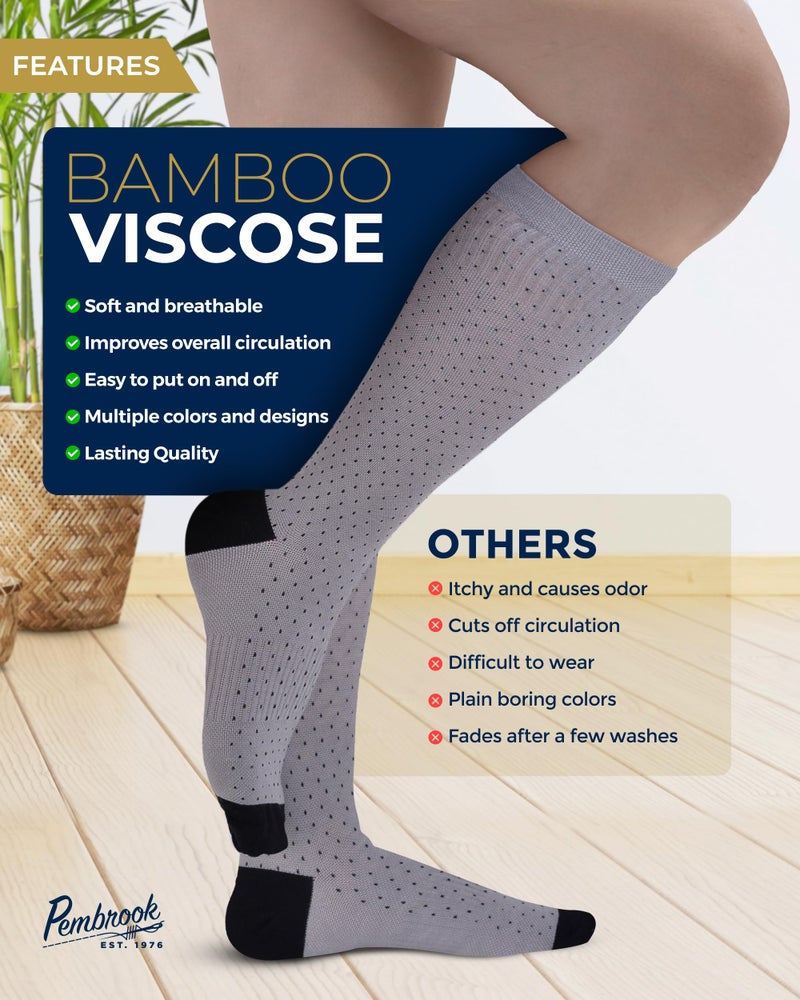 Pembrook Bamboo Viscose Light Compression Socks - 3 Pairs | 8-15 mmHg Light Compression Socks for Women and Men | Navy, Light Blue, Light Grey Polkadots | Mens & Womens - Image 4