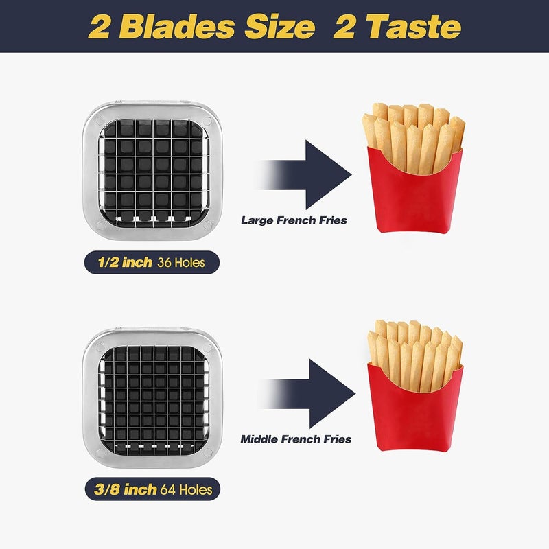 Ruooson French Fry Cutter, Professional Potato Cutter Slicer with 1/2 In & 3/8 In Stainless Steel Blades,Great for Whole Potatoes Carrots Cucumbers. - Image 3