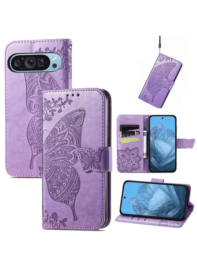 S-TOP Case For Google Pixel 9 Butterfly Love Flower Embossed Leather Phone Case - Image 1