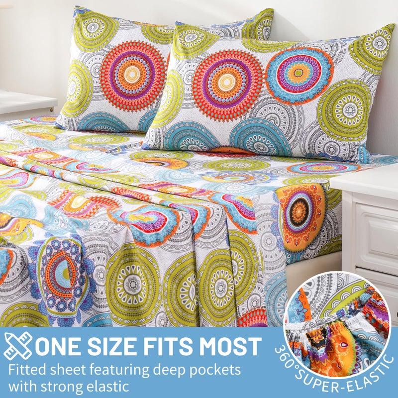 Bedlifes Queen Size Extra Deep Pocket Sheet Sets - Fits Mattresses Up to 18-24" Thick, 4-Piece Microfiber Set with 1800 Thread Count, Soft, Smooth, Breathable, Featuring Mandala Patterned - Image 4