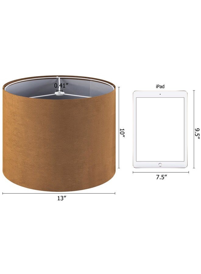 GO&SO Drum Lamp Shades for Table Lamps Medium-Brown Faux Fabric Velveteen Chamois Leather Lampshades -Floor Lamp-13" Top x13" Bottom x 10" High (Spider) Rustic Vintage Shade Required Assembly 1Pack - Image 2