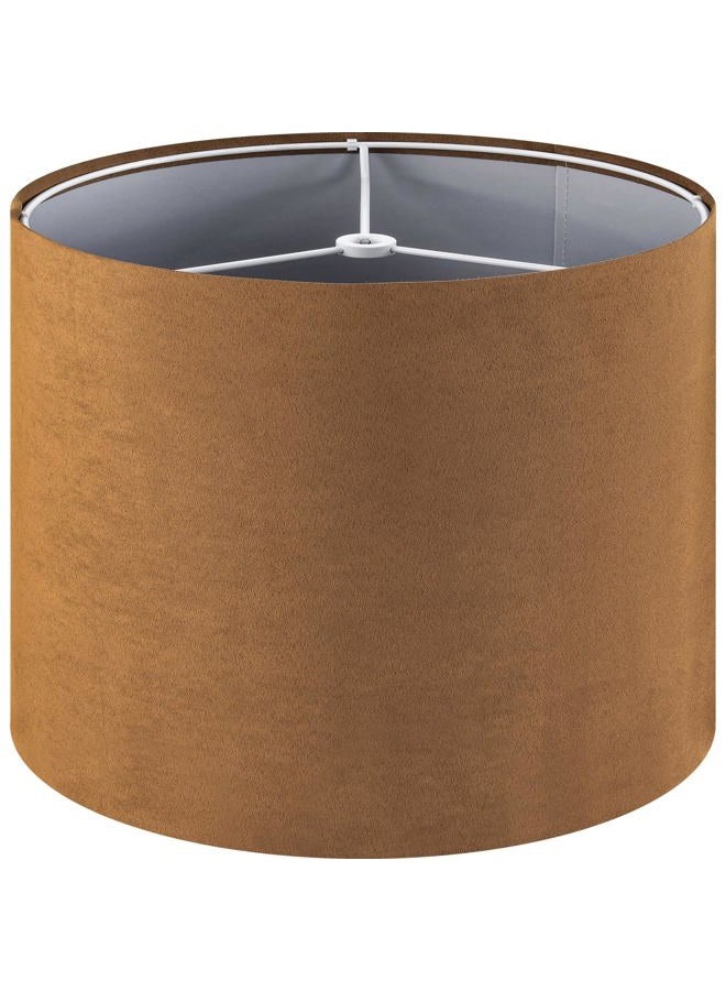 GO&SO Drum Lamp Shades for Table Lamps Medium-Brown Faux Fabric Velveteen Chamois Leather Lampshades -Floor Lamp-13" Top x13" Bottom x 10" High (Spider) Rustic Vintage Shade Required Assembly 1Pack - Image 1