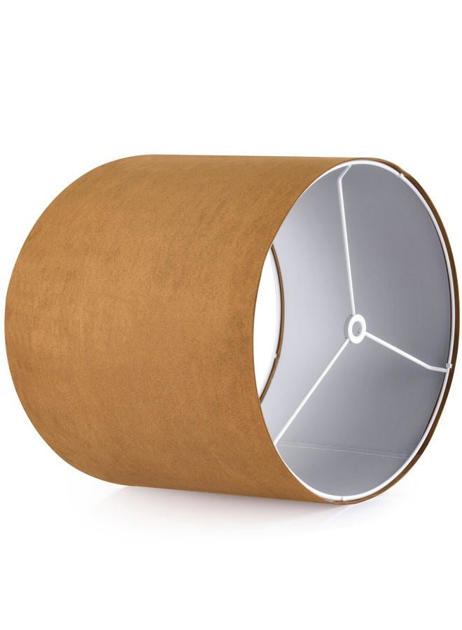 GO&SO Drum Lamp Shades for Table Lamps Medium-Brown Faux Fabric Velveteen Chamois Leather Lampshades -Floor Lamp-13" Top x13" Bottom x 10" High (Spider) Rustic Vintage Shade Required Assembly 1Pack - Image 5
