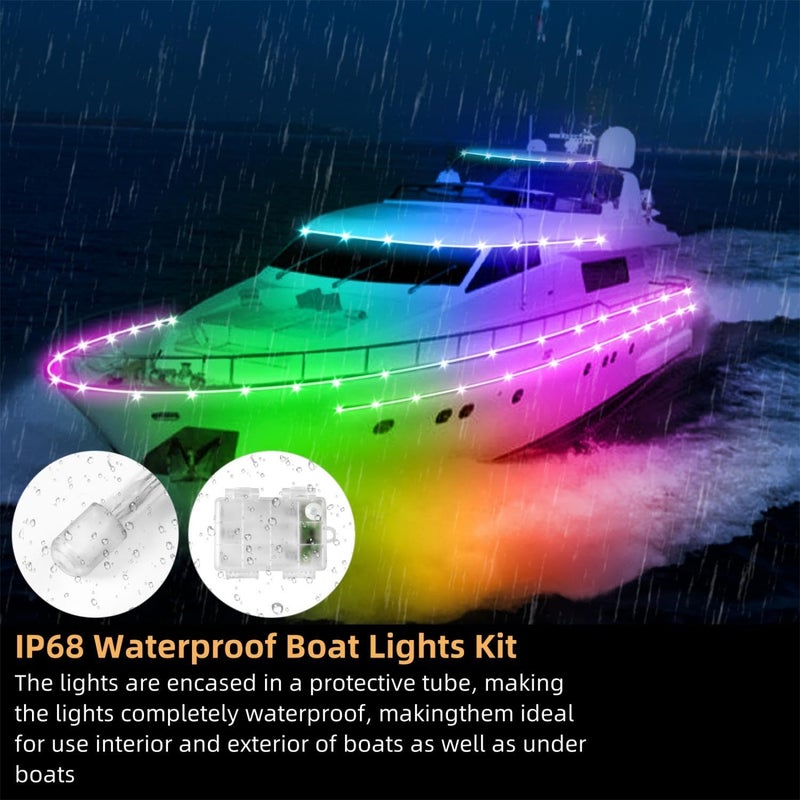 VIDLULTD Kayak Paddle Board Lights Kit, IP68 Waterproof Dream Color SUP Glow Lights with Remote, Battery Powered Kayak Lighting for Night Kayaking SUP Canoes, Marine Boat Pontoon Light (22FT) - Image 3