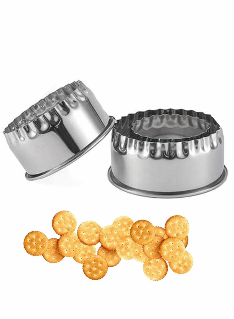 NIBEMINENT Cookie Cutters, 3Pcs Flower Edge Biscuit Cutters Stainless Steel Dumpling Cake Pastry Scone Molds Stamps for Cooking Baking - Image 1